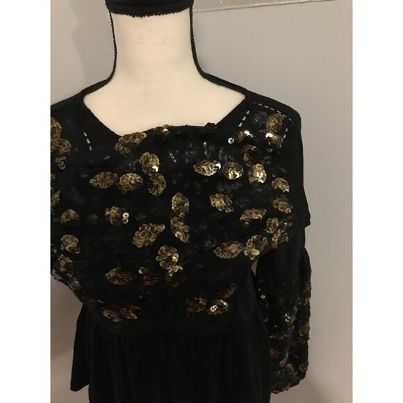 Anthropologie Neale Black Sequined Peplum Top - Size Extra Small - Picture 2 of 13